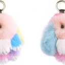 jtkdxqs 2 Pieces Soft Cute Keychains Artificial Rabbit Plush Fluffy Keyring Accessories for Women (Colour)