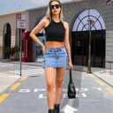Womens Cargo Skirt Y2k Low Waist Button Bodycon Denim Mini Skirt with Flap Pockets (Blue)