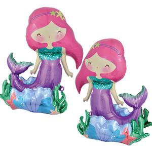 Self-Standing Mermaid Balloons  2 Pack Little Mermaid Birthday Decorations for Girls Under the Sea & Ocean Theme Party Supplies 26 Inch