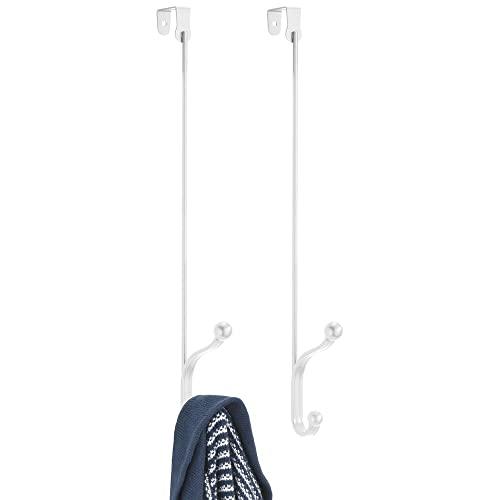mDesign Metal Modern Over The Door Storage Organizer Rack - Hang Coats, Hoodies, Hats, Scarves, Purses, Leashes, Towels, Robes, Clothing - 17" Tall, 2 Hooks - 2 Pack - White