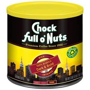 Chock Full o' Nuts Dark & Bold Ground Coffee  Premium Beans in Recyclable Steel Can  Rich Flavor & Aroma, Dark Roast  Perfect for Drip, Pour-Over, Percolator  23 Oz Can