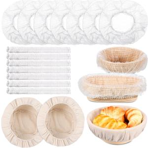 Fanfanwin 52 Pcs Banneton Liner Set Include 50 Disposable Non Woven Bread Proofing Basket Cover and 2 Pieces 9 Inch Cloth Liner Bread Proofing Cover for Home Rising Sourdough Baking Supplies