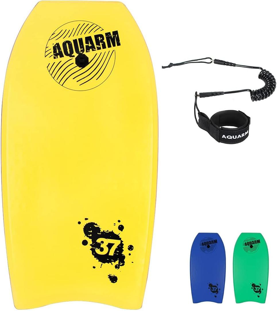 Bodyboard with Wrist Leash, 33-inch/37-inch/42-inch Lightweight Body Board with EPS Core and High-Speed Slick Bottom Surface, Perfect Surfing for Kids Teens and Adults