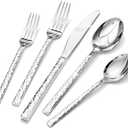 KINGSTONE 40 Piece Hammered Silverware Set, 18/10 Stainless Steel Flatware Set for 8, Cutlery Set for Home, Party, Wedding, Mirror Polished Dishwasher Safe