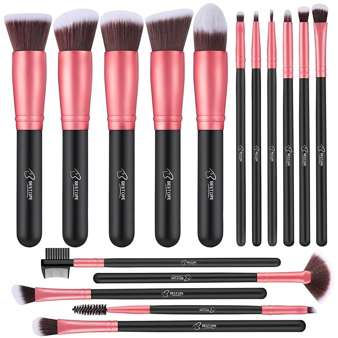 BESTOPE PRO Makeup Brushes 16 Pcs Makeup Brush Set, Blending Brush for Foundation, Premium Synthetic Powder Concealers Makeup Brushes for Eyes and Face, Eye Shadows Brushes, Eyeliner Make Up Brushes (16 Piece Set, Black)