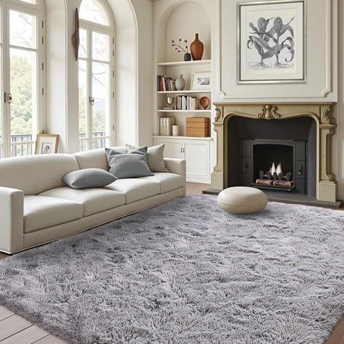 FinRèc Soft Light Grey Rugs for Bedroom Living Room, 4ftx6ft Modern Indoor Fuzzy Shaggy Area Rug, Non-Slip Fluffy Furry Rug for Nursery Kids Room Dorm Room Home Decor, High Pile Plush Floor Carpet