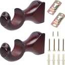 Antrader Wood Curtain Rod Brackets,White Support Bracket,Window Curtain Hooks for Curtain Rod1-3/8in(35mm) Diameter,Pack of 2 (Reddish Brown)