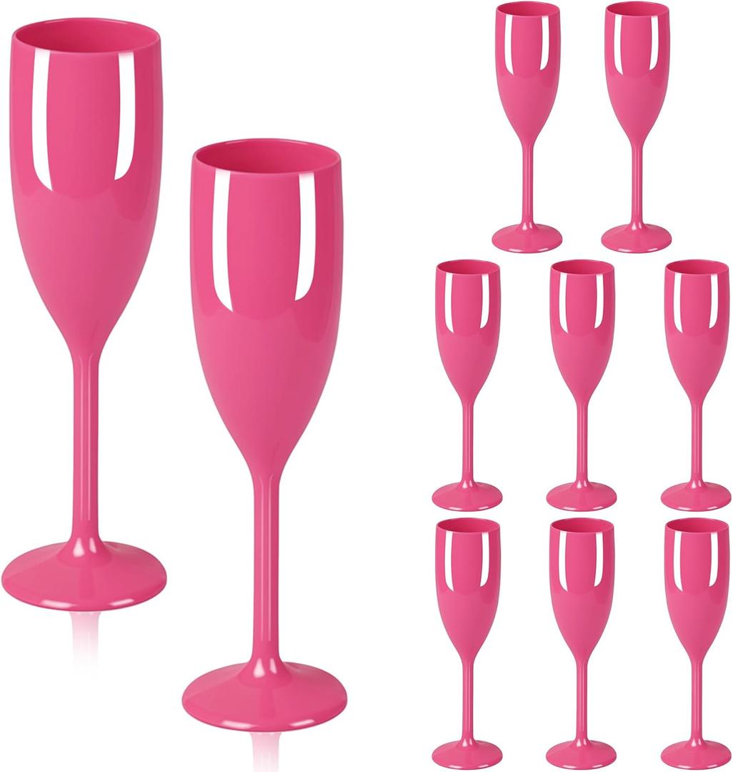 Plastic Champagne Flutes, Acrylic Glasses Goblets Cups Toasting Shatterproof Reusable Flute, for Wedding Party Dinner Mimosa Bar Anniversary Birthday Easter (10, Peach Pink)
