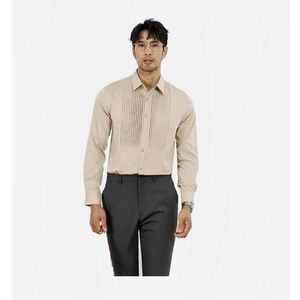 Men's Shirt Male's Business Commuter Black Long Sleeve Tops-Apricot-Small