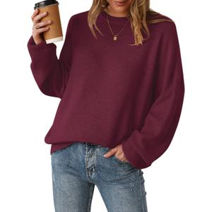 Arach&Cloz Women's Wool Blend Oversized Sweaters Crewneck Casual Outfits Fashion Spring Tops,Large