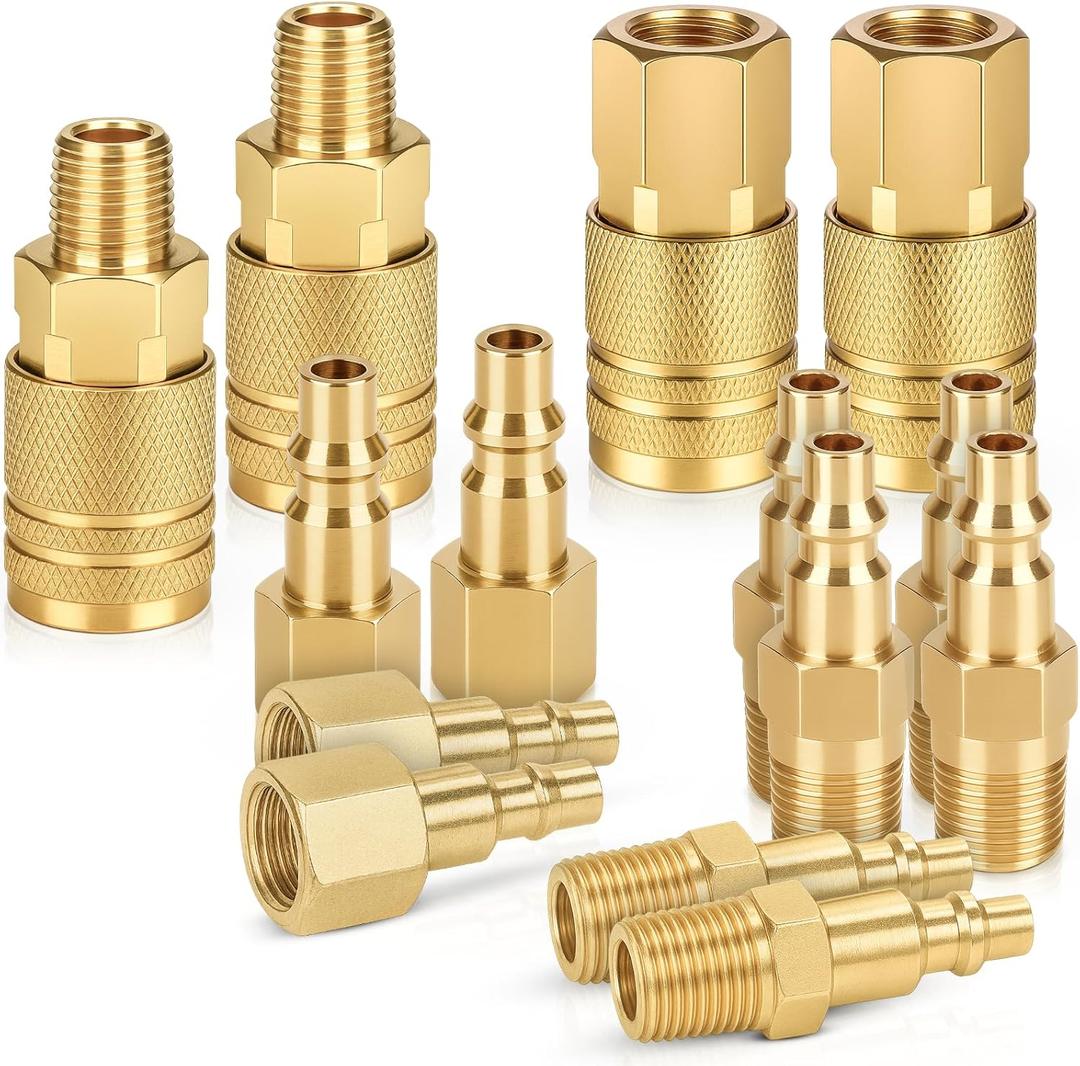 14 Pcs Air Hose Fittings 1/4 Inch NPT, Air Tool Fittings Air Compressor Fittings Quick Connect, Premium Brass Air Coupler And Plug Kit RNSXYAT