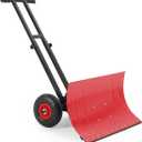 29x16.5 in Snow Shovel with 5-Position Angled Blade & Adjustable Handle, Heavy Duty Metal Snow Pusher Shovel with Wheels for Driveway, Doorway, Sidewalk, Pavement, Red & Black