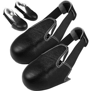 Steel Toe Covers for Shoes Boots, Leather Safety Toe Caps Work Guard Adjustable Anti-Smash Overshoes Protector Universal Fit Men Women Industrial Slip Resistant Alternative to Inserts, Black 1 Pair