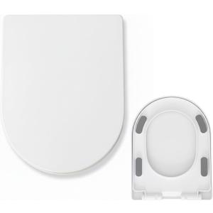 U/D-Shape Toilet Seat Replacement, Ergonomic Soft Close Quiet No Slam, PP Plastic Heavy-Duty Anti-Yellow, Quick Release Easy Install, Fits 18.5 Elongated Toilets MinS028