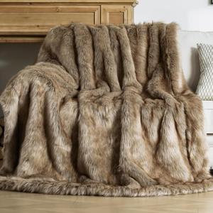 OMERAI Faux Fur Blanket, Ultra Soft Luxury Fuzzy Throw Blanket, Long Pile Plush Cozy Warm Decorative Blanket for Couch, Sofa, Chair, Bed, Heavy Weight, 50" x 60", Sandstone Fawn