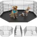 Artmeer Pet Playpen Puppy Playpen Kennels Dog Fence Exercise Pen Gate Fence Foldable Dog Crate 8 Panels 24 Inch for Pet Animals Outdoor Indoor with Bottom Pad (Black with Bottom pad)