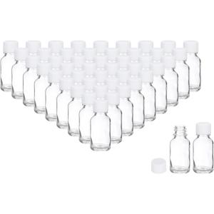 PATIKIL 0.5oz(15ml) Glass Sample Bottles, 48Pcs Round Bottle Dispensing Bottles with White Poly Cone Cap for Reagent Liquids, Juice, Perfume Hot Sauce Ginger Shots, Transparent