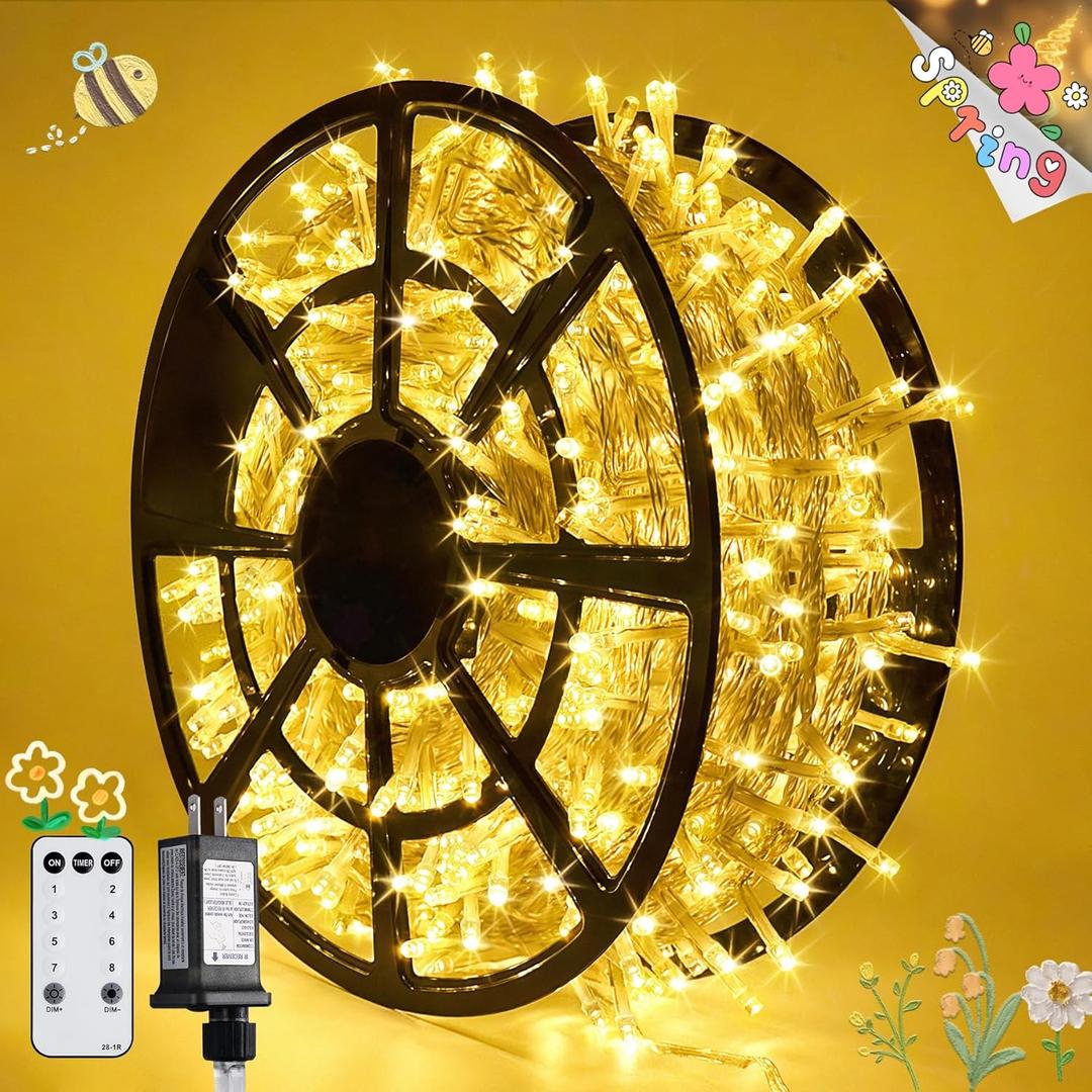 JMEXSUSS 168FT 600 LED Christmas Lights Outdoor Waterproof Clear Wire Indoor String Lights for Outside Warm White Christmas Tree Lights Plug in for Bedroom Wedding Party Valentines Decor