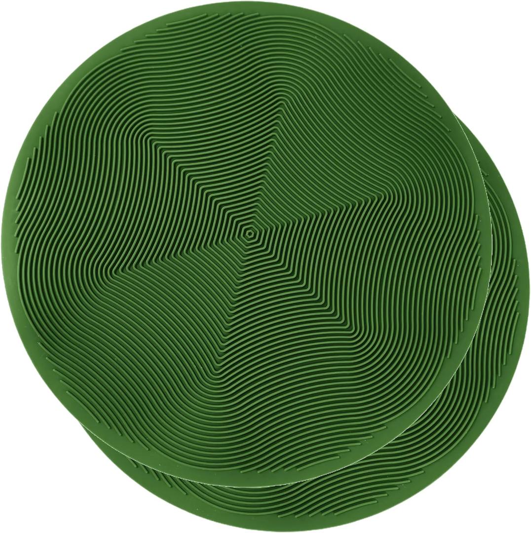 Silicone Hot Pot Holder Mats 12In (2-PCS) - Heat Resistant Countertop Protector with Non-Slip Geometric Pattern, Easy Clean Kitchen Trivet for Dining Table, Stove Top, Counter Safe Large Green