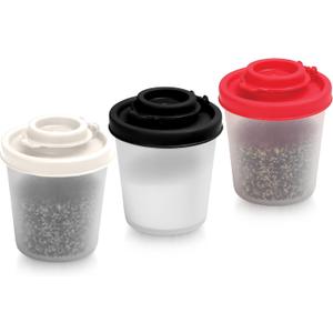 SIGNORAWARE Salt and Pepper Shakers Moisture Proof Salt Shaker to go Camping Picnic Outdoors Kitchen Lunch Boxes Travel Spice Set Clear with colored lids Plastic Airtight Dispenser (Medium,3 pack)