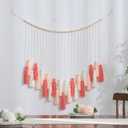 Boho Macrame Wall Hanging Decor Blush Pink Tassels Garland Wall Hanging with Wooden Beads for Nursery Girls Bedroom Birthday Gift Party Dorm Living Room Home Decor Aesthetic