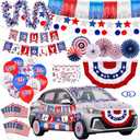 HOWAF 4th of July Parade Car Decoration Kit, Red White Blue Independence Day Party Bicycle Decoration Bulk- USA Flags Balloons Car Stickers Foil Curtain Tinsel Garlands Paper Fans