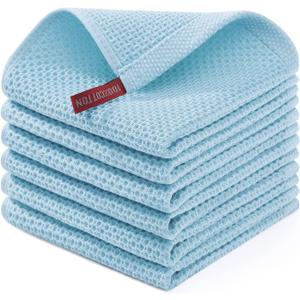 Homaxy 100% Cotton Waffle Weave Kitchen Dish Cloths, Ultra Soft Absorbent Quick Drying Dish Towels, 12 x 12 Inches, 6-Pack, Sky Blue