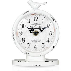 Desk Clock - Classic Vintage Clock and Decorative Shelf Decor,Silent Non-Ticking Clock with Distressed Metal Frame for Office, Bedroom and Home Decoration(Creamy White)