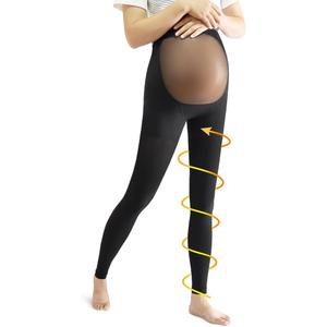 beister Maternity Medical Compression Tights, 20-30mmHg Graduated Support Pregnancy Legging with Button Elastic Band & Abdominal Protection, Footless High Waist Compression Pantyhose for Varicosity (Large, Black)