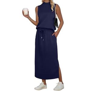 GRECERELLE Skirt Sets Women 2 Piece Outfits Summer Two Piece Sets For Women Summer Conjuntos De 2 Piezas Para Mujer Dark Blue-L Nautical Cruise Wear Casual Work Office Outfit, Large