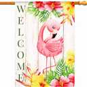 HOMFREEST Flamingo Welcome Summer House Flag Tropical Pink Bird Yard Flag 28x40 Inch Vertical Double Sided Rustic Seasonal Outside Decorations