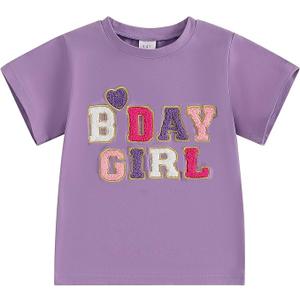 Kayotuas Birthday Girl Shirt Kids Toddler 1st 2nd 3rd 4th 5th Birthday Embroidery T-Shirt Tops Cute Cake Smash Clothes 3-4Y