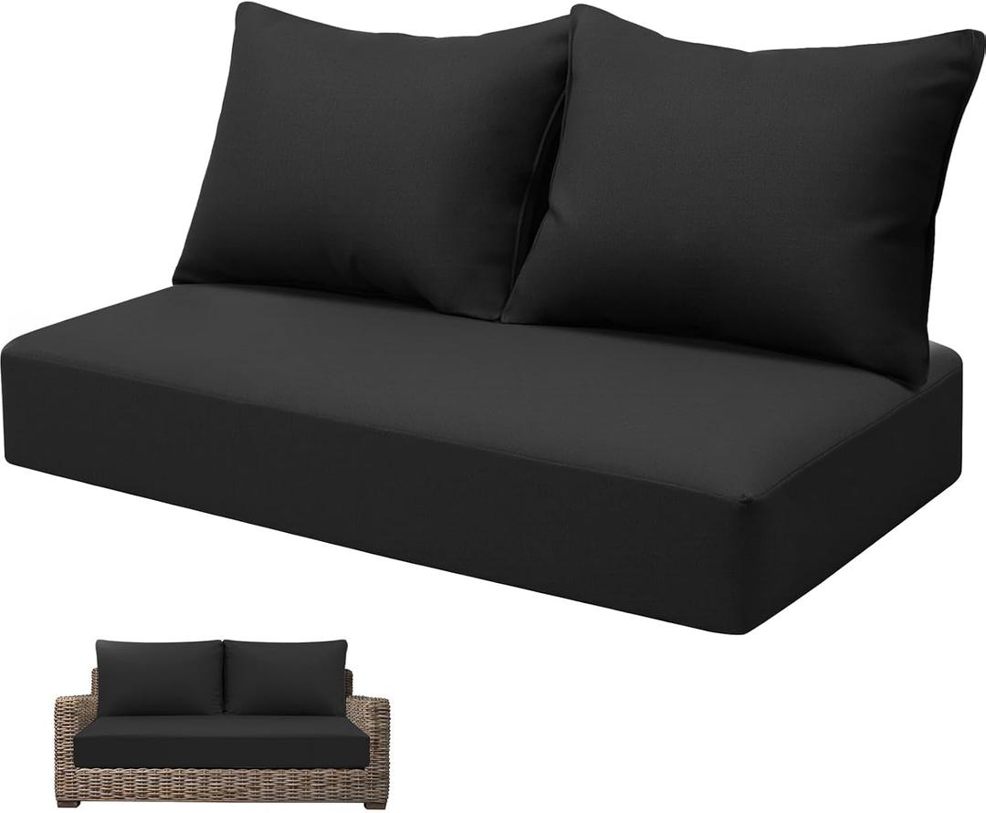 Outdoor Loveseat Cushion Set, 46 x 24 inch Waterproof Oxford UV Resistant and Fade Resistant Patio Furniture Couch Cushion, Deep Seat Cushions for Patio Couch, Bench and Swing Chair, Black