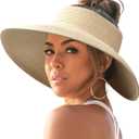 FURTALK Sun Hats for Women Wide Brim Beach Hat Straw Visor Ponytail Summer UV Packable Foldable Beach Vacation Essentials (Medium, Beige)