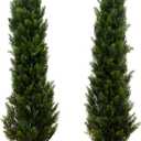 Nearly Natural 5ft Cedar Topiary Artificial Trees - UV Resistant, Realistic Green Foliage, Cone Shaped, Indoor/Outdoor Decor, Set of 2