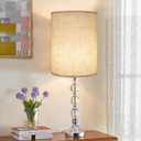 Tall Drum Lamp Shade for Table Lamps, Floor Lamp, Cloth Lampshade 10" Top X 10" Bottom X 13" High, Beige Large Line Fabric, Easy Assembly
