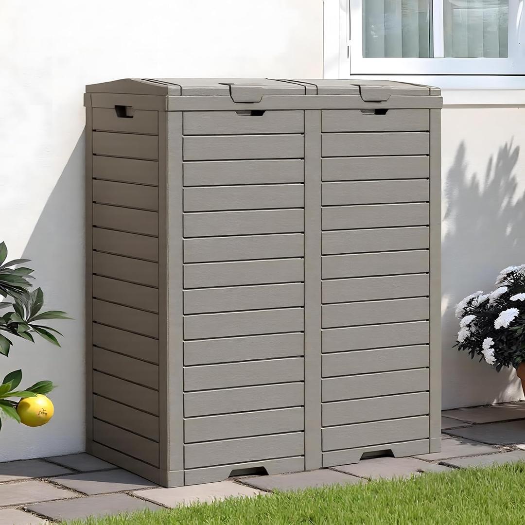 76 Gallon Outdoor Trash Can Waterproof Resin Garbage Can with Tiered Lid & Drip Tray Indoor and Outdoor Use Trash Bin for Patio Kitchen, Backyard & Deck, Gray