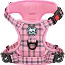 PoyPet No Pull Dog Harness, [Release at Neck] Reflective Adjustable No Choke Pet Vest with Front & Back 2 Leash Attachments, Soft Control Training Handle for Medium Dogs(Checkered Pink,M)