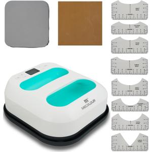 MECOLOUR Heat Press Machine for T Shirts, Portable Heat Press 9"X9" with Heat Press Mat, PTFE Teflon and 8 Pcs Tshirt Ruler Guide, Tshirt Press Machine for Sublimation, HTV, Heat Transfer 110V(Green)