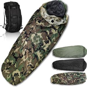 Military Sleeping Bag System Tactical Gear 4-Part Modular Sleeping Bags Cold Weather Includes Stuff Sack, Bivy Cover, Intermediate Cold Weather and Patrol Bag Waterproof and Lightweight
