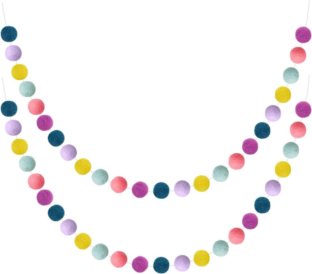 Boao 2 Pieces Wool Felt Ball Garland Colorful Pom Pom Garland Handmade 6.5 Feet Long 24 Balls Felt Banner for Wall Christmas Tree Decoration (Macaron Color)