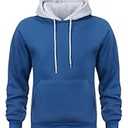 Wielsscca Mens Hoodies Pullover Color Block Fleece Long Sleeve Drawstring Sweatshirts Hooded with Pockets YW Blue S
