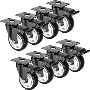 4 inch Swivel Caster Wheels with Safety TotalLock, 360Degree Heavy Duty Plate Casters MaxLoad Capacity2400lbs, Black (Set of 8)