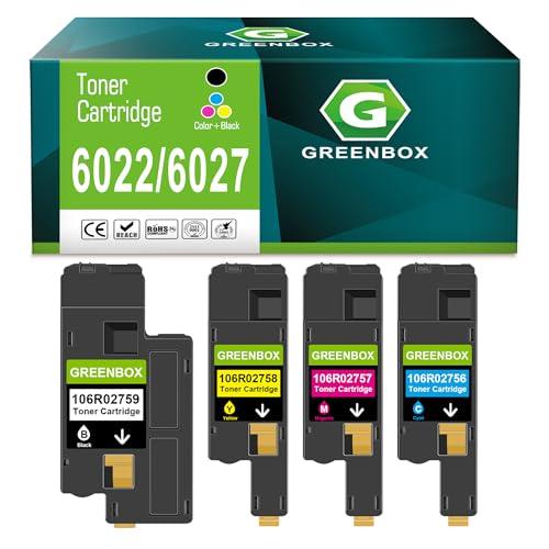 GREENBOX Remanufactured 6027 High-Yield Toner Cartridge Replacement for Xerox 6022 6027 106R02759 106R02758 106R02757 106R02756 for WorkCentre 6025 6027 Printer (1 Black 1 Cyan 1 Magenta 1 Yellow)