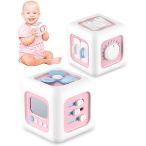 Kidific 6 in 1 Busy Cube Montessori Toys for 1 Year Old Girl, Baby Sensory Toys for Ages 1-3, Toddler Learning Activities Travel Toy Birthday Gift for 1 2 3 Year Old Girl -White