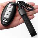 Autophone Compatible Nissan Altima Maxima Rogue Armada Pathfinder Key Fob Cover with Leather Keychain, Black, 4-Button, TPU Material, 360 Protection