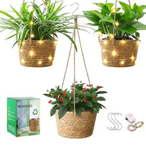 2 Pack Hand Woven Hanging Planters for Indoor Plants, 8 Inch Hanging Baskets, Plant Hanger Indoor, Wall Baskets with Light, Hanging Flower Pots with 3 Hooks, Macrame Plant Hanger for Garden Home Decor