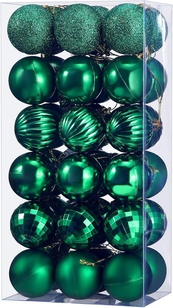 36 Pieces Christmas Ball Ornaments Shatterproof Christmas Decorations Tree Balls for Tree Ornaments Holiday Wedding Party Decoration Hooks 1.57 Inch (Green)