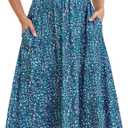 Annebouti Women 2026 Summer Spring Ruched Maxi Dress Adjustable Spaghetti Strap Floral Beach Long Sundress with Pockets (Teal, L)