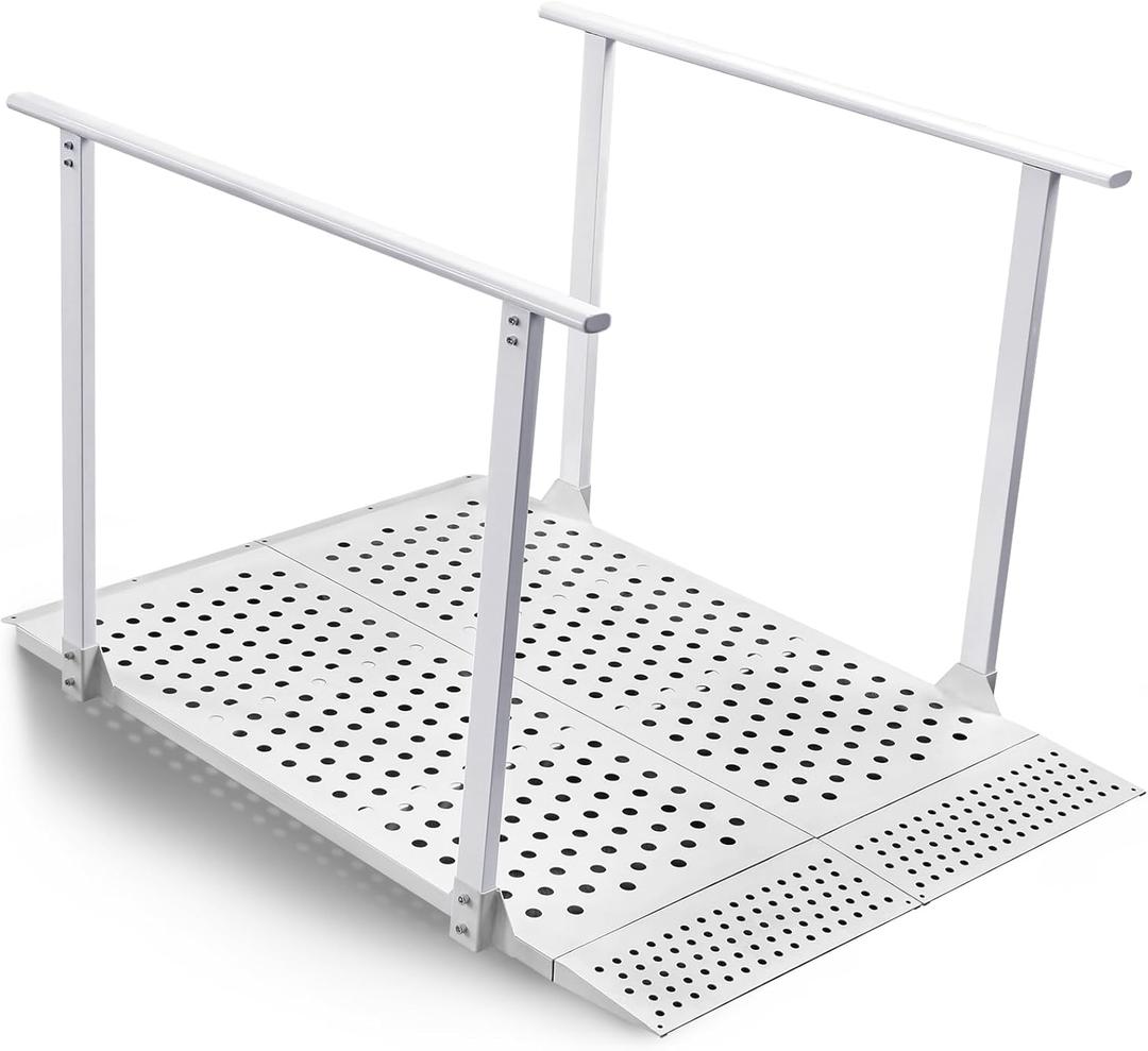 Folding Ramp with Handrails for 5-12" Rise, Heavy Duty Handicap Ramp with Adjustable Flap, Portable Wheelchair Ramp for Home Steps, Stairs, Doorways, Curbs, Waterproof & Rust-Proof, 440 lbs Capacity